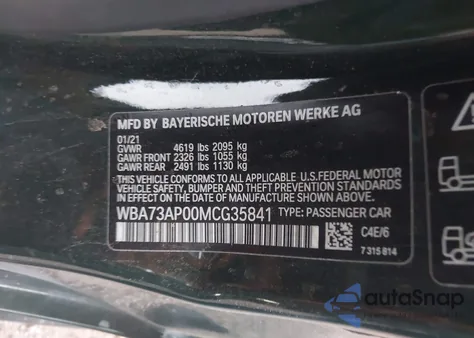 2021 BMW 430I xDrive z USA, uszkodzony, nr VIN WBA73AP00MCG35841